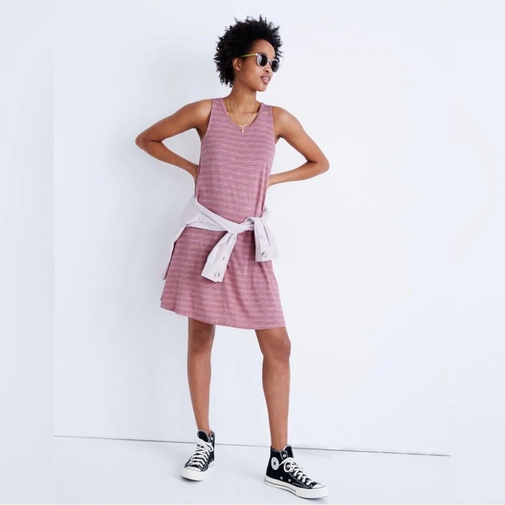 Madewell Highpoint Tank Dress in Chapin Stripe Weathered Berry Pink Size L